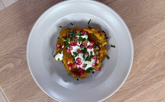 Roasted Acorn Squash with Brown Butter, Yogurt and Pomegranate