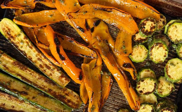 Grilled Summer Squash and Sweet Peppers with Herbs and Lemon