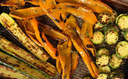 Grilled Summer Squash and Sweet Peppers with Herbs and Lemon