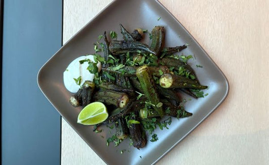 Pan Roasted Okra with Spices, Yogurt and Lime